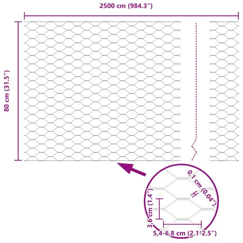 Heksagonalna ograda s stubom 25 x 0,8 m Čelik premazan PVC-om - 25 x 0,8 m (mreža 36 mm) Siva Cijena