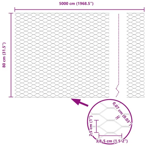 Heksagonalna ograda s stubom 50 x 0,8 m Čelik premazan PVC-om - 50 x 0,8 m (25 mm mreža) Siva Cijena