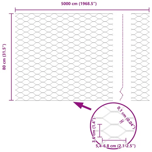 Heksagonalna ograda s stubom 50 x 0,8 m Čelik premazan PVC-om - 50 x 0,8 m (mreža 36 mm) Siva Cijena