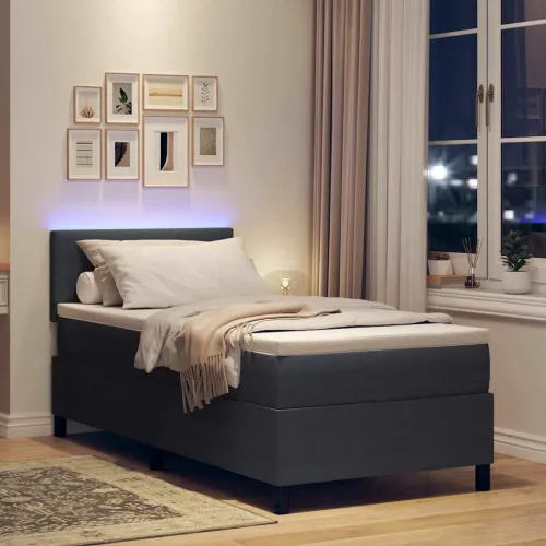 LED Box Spring Krevet Tamno siva i bijela 80 x 200 cm - Tamno siva 80 x 200 cm Nizak uzglavlju Cijena