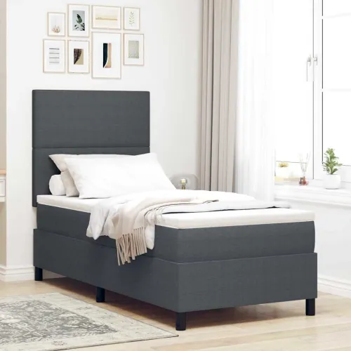 LED Box Spring Krevet Tamno siva i bijela 80 x 200 cm - Tamno siva 80 x 200 cm Visoki uzglavlje Cijena