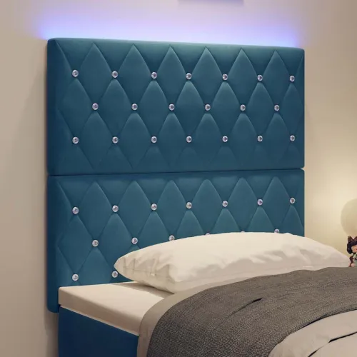 LED glava kreveta s LED trakama Tamno plava 90 cm Baršun - Tamno plava 90 cm Visoki uzglavlje Cijena