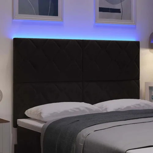 LED glava kreveta Crna 144 cm Baršun - Crna 144 cm Visoki uzglavlje Cijena