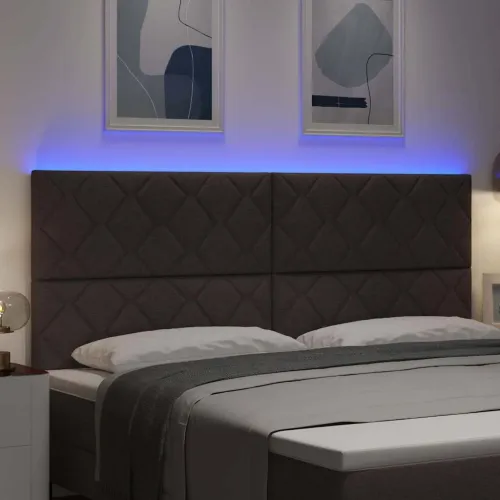 LED glava kreveta Svijetlo siva tkanina - Tamno smeđa 200 cm Visoki uzglavlje Cijena