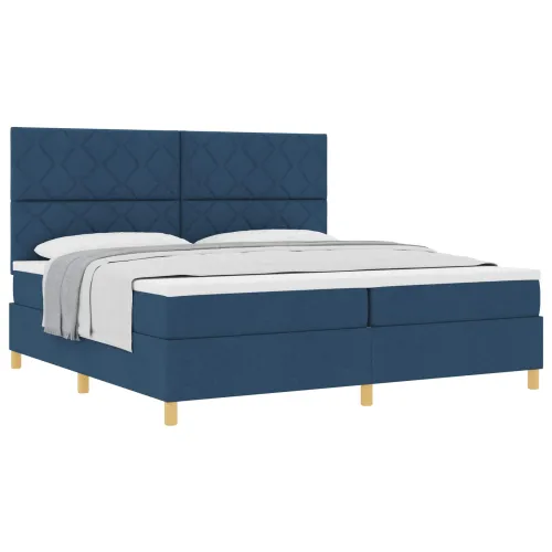Box spring krevet s uzglavljem Plava 200 x 200 cm tkanina - Plava 200 x 200 cm Dizajn s rombovima Cijena