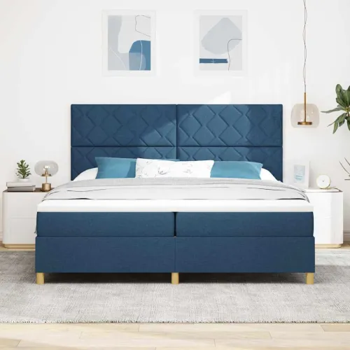 Box spring krevet s uzglavljem Plava 200 x 200 cm tkanina - Plava 200 x 200 cm Dizajn s rombovima Cijena
