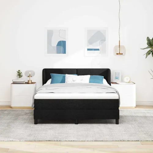 Box spring krevet s uzglavljem Crna 140 x 190 cm tkanina - Crna 140 x 190 cm Prošiveno gumbima Cijena