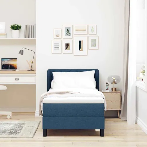 Box spring krevet s uzglavljem Plava 80 x 200 cm tkanina - Plava 80 x 200 cm Dizajn s rombovima Cijena