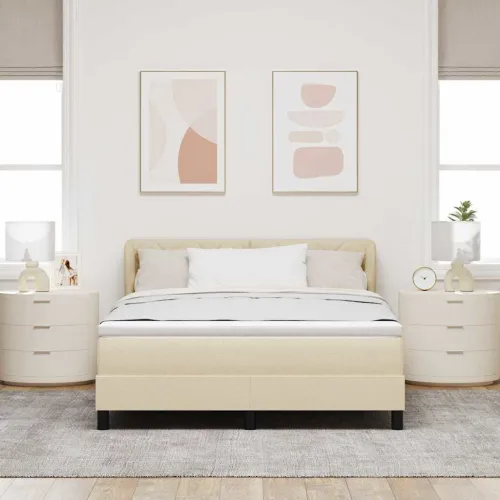 Box spring krevet s uzglavljem Krema 160 x 200 cm tkanina - Krema 160 x 200 cm Dizajn s rombovima Cijena