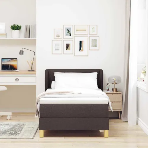 Box spring krevet Tamno smeđa 90 x 190 cm tkanina - Tamno smeđa 90 x 190 cm Prošiveno gumbima Cijena