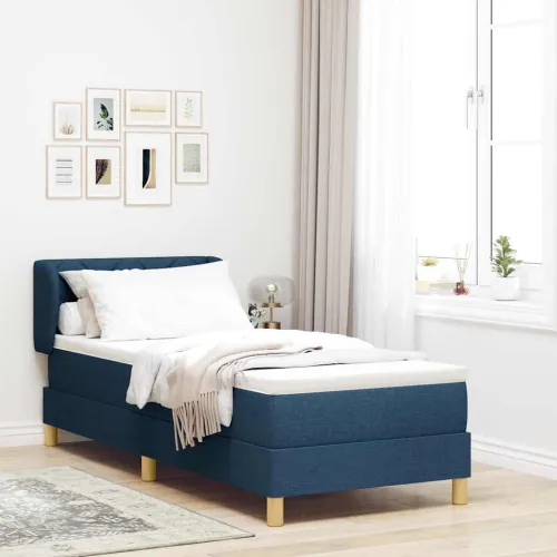 Box spring krevet s uzglavljem Plava 80 x 200 cm tkanina - Plava 80 x 200 cm Dizajn s rombovima Cijena