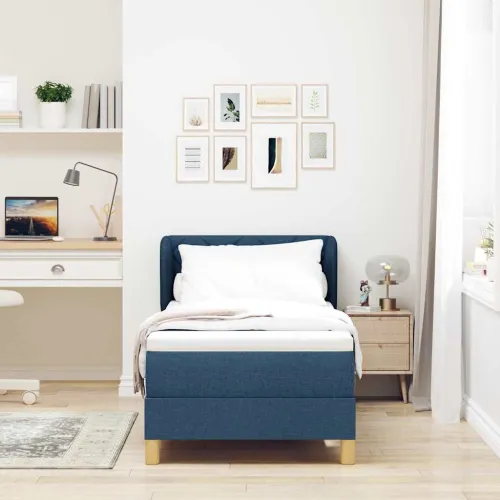 Box spring krevet s uzglavljem Plava 80 x 200 cm tkanina - Plava 80 x 200 cm Dizajn s rombovima Cijena