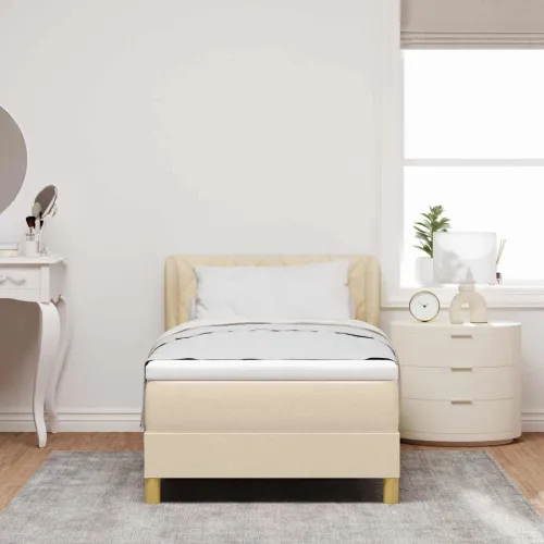 Box spring krevet s uzglavljem Krema 100 x 200 cm tkanina - Krema 100 x 200 cm Dizajn s rombovima Cijena