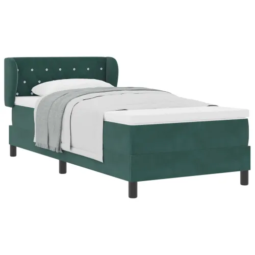 Box spring krevet Tamnozelena 100 x 200 cm Baršun - Tamnozelena 100 x 200 cm Kristal s dugmadima Cijena