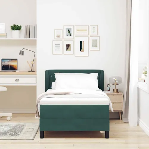 Box spring krevet Tamnozelena 100 x 200 cm Baršun - Tamnozelena 100 x 200 cm Kristal s dugmadima Cijena