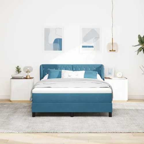 Box spring krevet Tamno plava 140 x 200 cm Baršun - Tamno plava 140 x 200 cm Kristal s dugmadima Cijena