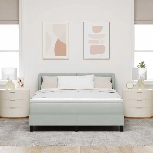 Box spring krevet Svjetlosiva 160 x 200 cm Baršun - Svjetlosiva 160 x 200 cm Kristal s dugmadima Cijena