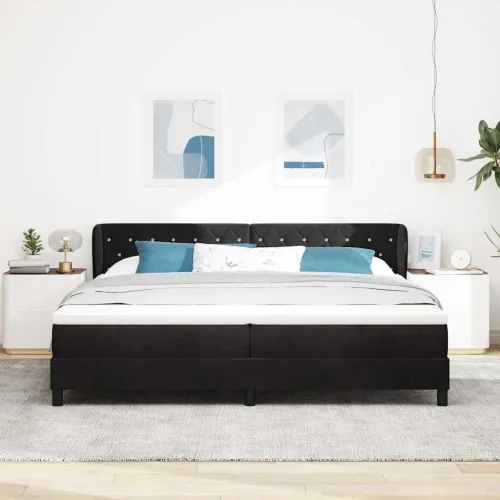 Box spring krevet s madracem Crna 200 x 200 cm Baršun - Crna 200 x 200 cm Kristal s dugmadima Cijena