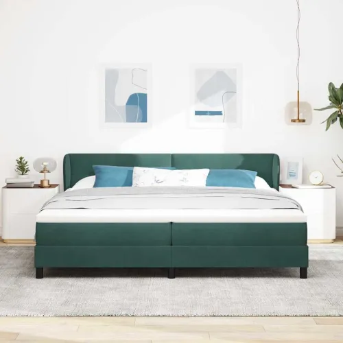 Box spring krevet Tamnozelena 200 x 200 cm Baršun - Tamnozelena 200 x 200 cm Prošiveno gumbima Cijena