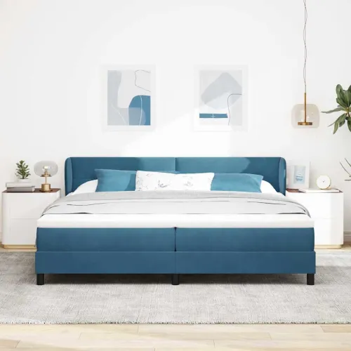 Box spring krevet Tamno plava 200 x 200 cm Baršun - Tamno plava 200 x 200 cm Prošiveno gumbima Cijena
