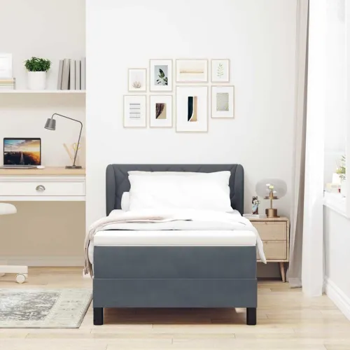 Box spring krevet Tamno siva 90 x 190 cm Baršun - Tamno siva 90 x 190 cm Dizajn s rombovima Cijena