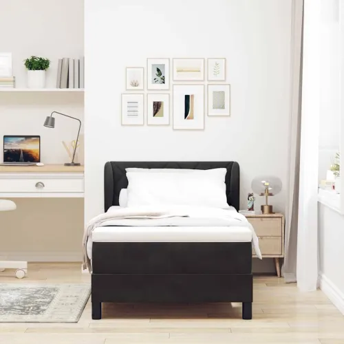 Box spring krevet s uzglavljem Crna 100 x 200 cm Baršun - Crna 100 x 200 cm Dizajn s rombovima Cijena
