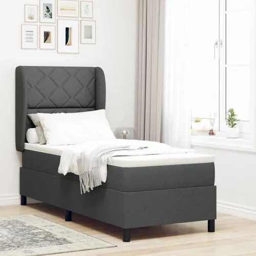 Box spring krevet Tamno siva 80 x 200 cm tkanina - Tamno siva 80 x 200 cm Dizajn s rombovima Cijena