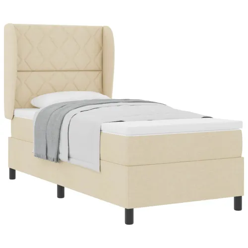 Box spring krevet s uzglavljem Krema 100 x 200 cm tkanina - Krema 100 x 200 cm Dizajn s rombovima Cijena