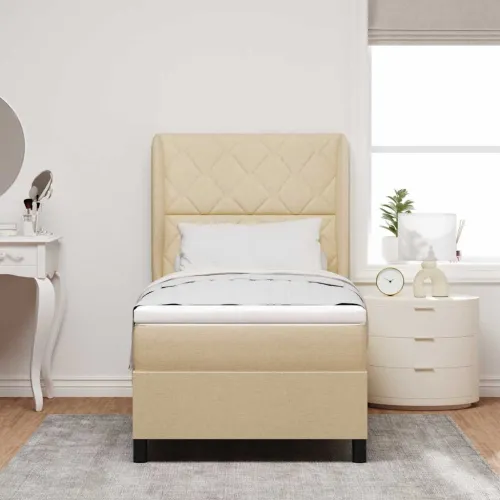 Box spring krevet s uzglavljem Krema 100 x 200 cm tkanina - Krema 100 x 200 cm Dizajn s rombovima Cijena