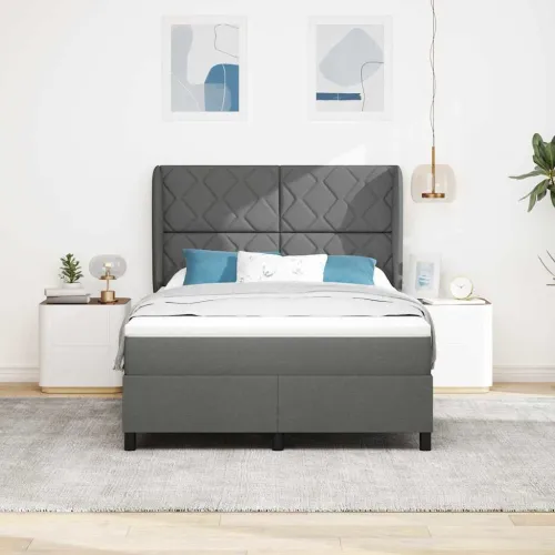 Box spring krevet Tamno siva 160 x 200 cm tkanina - Tamno siva 160 x 200 cm Dizajn s rombovima Cijena