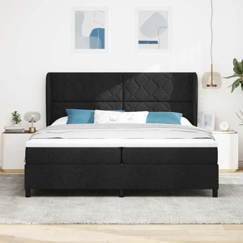 Box spring krevet s uzglavljem Crna 200 x 200 cm tkanina - Crna 200 x 200 cm Dizajn s rombovima Cijena
