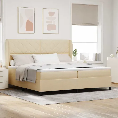 Box spring krevet s uzglavljem Krema 200 x 200 cm tkanina - Krema 200 x 200 cm Dizajn s rombovima Cijena