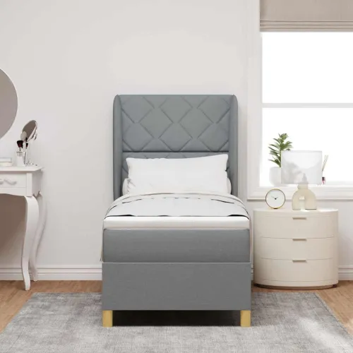 Box spring krevet Svijetlo siva 200 x 80 cm tkanina - Svjetlosiva 80 x 200 cm Dizajn s rombovima Cijena