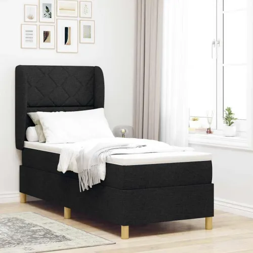 Box spring krevet s uzglavljem Crna 200 x 80 cm tkanina - Crna 80 x 200 cm Dizajn s rombovima Cijena