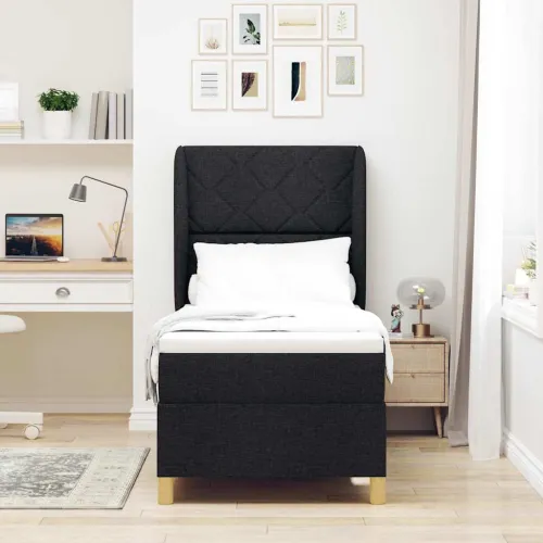 Box spring krevet s uzglavljem Crna 200 x 80 cm tkanina - Crna 80 x 200 cm Dizajn s rombovima Cijena