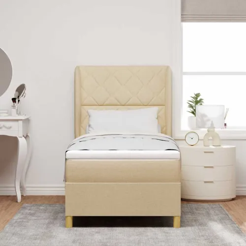 Box spring krevet s uzglavljem Krema 200 x 100 cm tkanina - Krema 100 x 200 cm Dizajn s rombovima Cijena