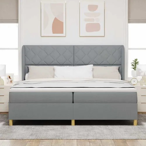 Box spring krevet Svijetlo siva 200 x 200 cm tkanina - Svjetlosiva 200 x 200 cm Dizajn s rombovima Cijena