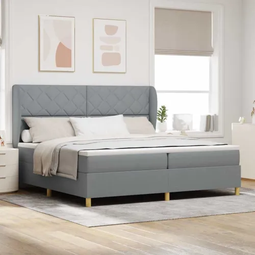 Box spring krevet Svijetlo siva 200 x 200 cm tkanina - Svjetlosiva 200 x 200 cm Dizajn s rombovima Cijena