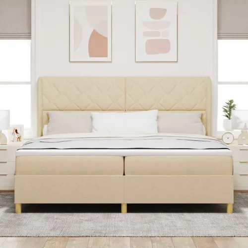 Box spring krevet s uzglavljem Krema 200 x 200 cm tkanina - Krema 200 x 200 cm Dizajn s rombovima Cijena