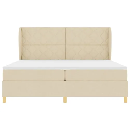 Box spring krevet s uzglavljem Krema 200 x 200 cm tkanina - Krema 200 x 200 cm Dizajn s rombovima Cijena
