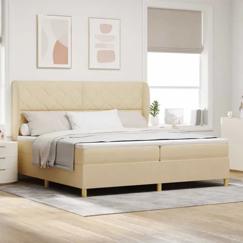 Box spring krevet s uzglavljem Krema 200 x 200 cm tkanina - Krema 200 x 200 cm Dizajn s rombovima Cijena