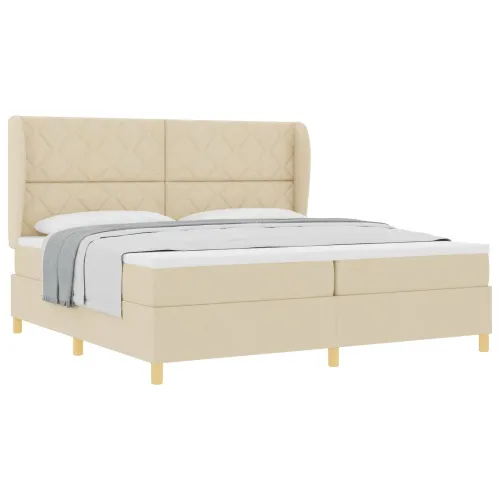 Box spring krevet s uzglavljem Krema 200 x 200 cm tkanina - Krema 200 x 200 cm Dizajn s rombovima Cijena