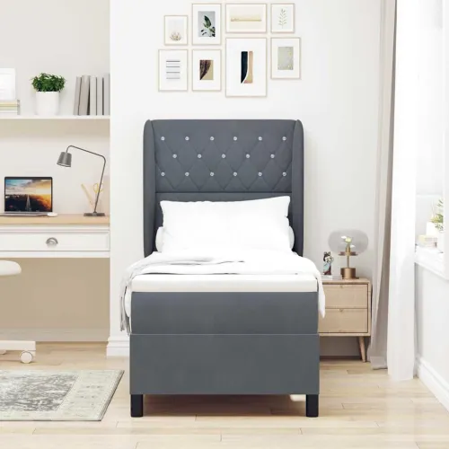 Box spring krevet s jastukom Tamno siva 200 x 80 cm Baršun - Tamno siva 80 x 200 cm Kristal s dugmadima Cijena