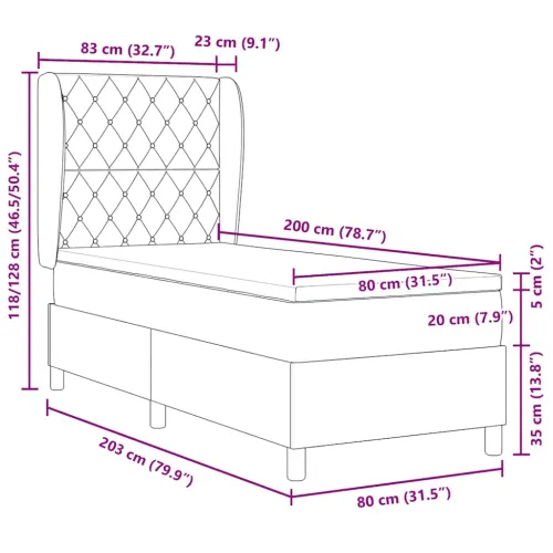 Box spring krevet s jastukom Tamno siva 200 x 80 cm Baršun - Tamno siva 80 x 200 cm Kristal s dugmadima Cijena