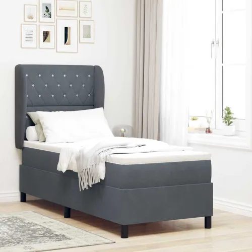 Box spring krevet s jastukom Tamno siva 200 x 80 cm Baršun - Tamno siva 80 x 200 cm Kristal s dugmadima Cijena