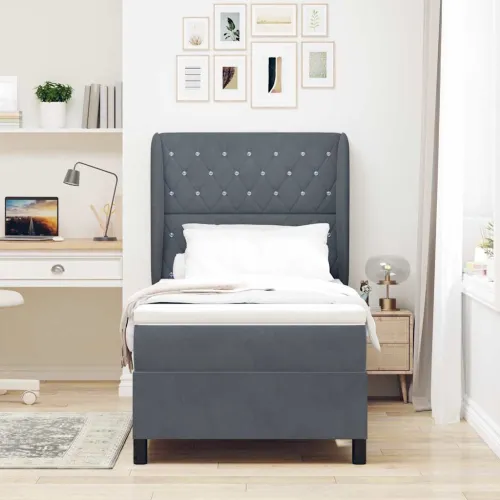 Box spring krevet Tamno siva 190 x 90 cm Baršun - Tamno siva 90 x 190 cm Kristal s dugmadima Cijena