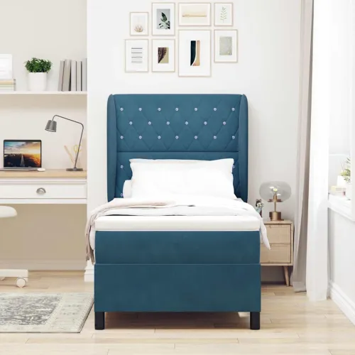 Box spring krevet Tamno plava 190 x 90 cm Baršun - Tamno plava 90 x 190 cm Kristal s dugmadima Cijena