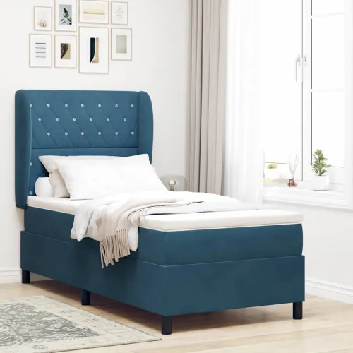 Box spring krevet Tamno plava 190 x 90 cm Baršun - Tamno plava 90 x 190 cm Kristal s dugmadima Cijena