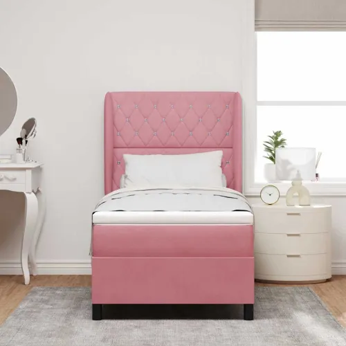 Box spring krevet Ružičasta 200 x 90 cm Baršun - Ružičasta 90 x 200 cm Kristal s dugmadima Cijena