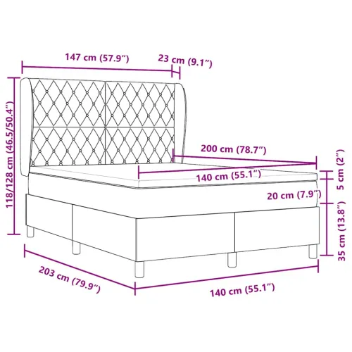 Box spring krevet Tamno siva 200 x 140 cm Baršun - Tamno siva 140 x 200 cm Kristal s dugmadima Cijena